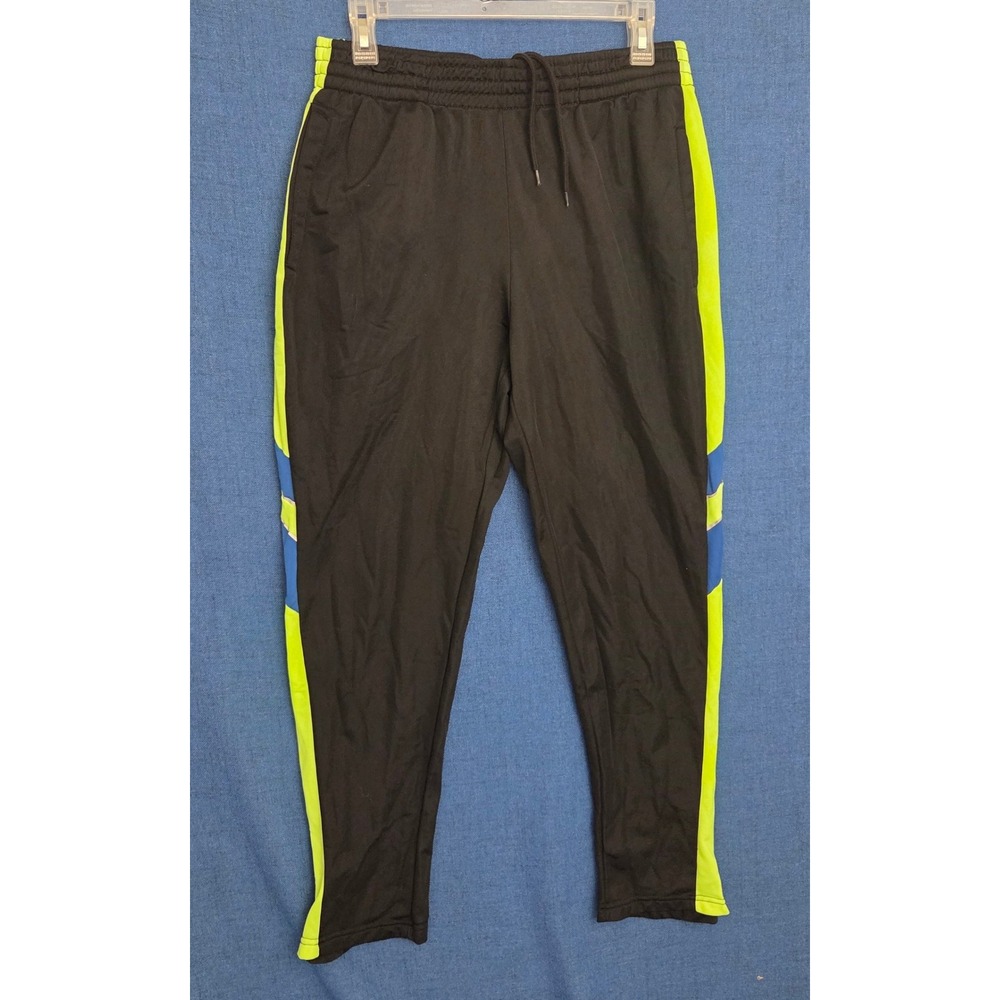 NBNgear Kids Track Pants Black Neon Yellow Blue Stripe Athletic Joggers Large